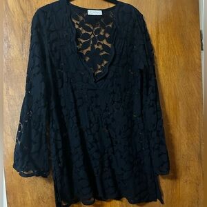 Chic Black Floral Lace Swim Coverup